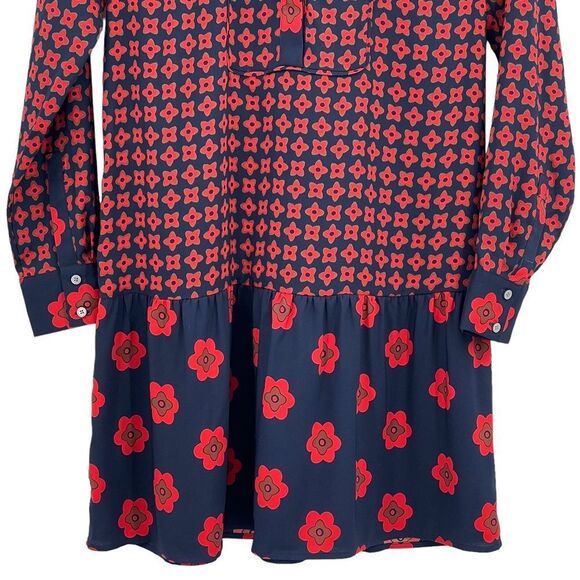 NEW Ann Taylor LOFT Drop Waist Long Sleeve Dress Red Navy Tan Floral | Small - Picture 6 of 11